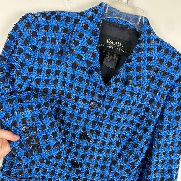 Escada Blue Textured Button Front Structured Oversized Blazer M - Picture 5 of 8